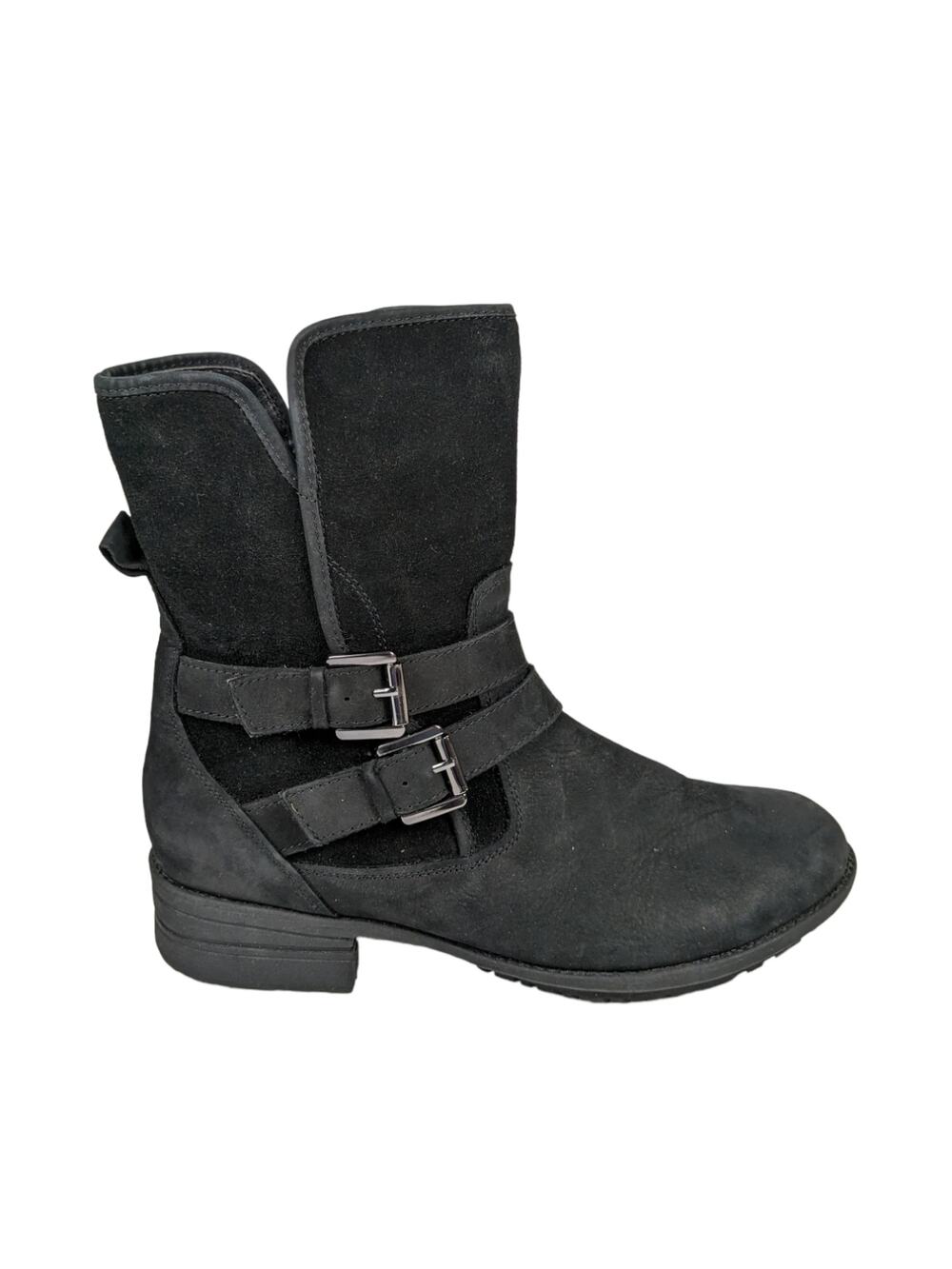 Blondo Tula Boots 9.5 Black Leather Water Resistant Buckles Biker Moto Shoes